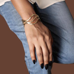 Wavy Gold Cuff Bracelet: Modern Minimalist Brass Bangle