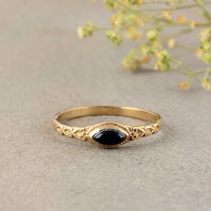 Sterling Silver Black Onyx Marquise Ring: Dainty Women&#39;s Jewelry
