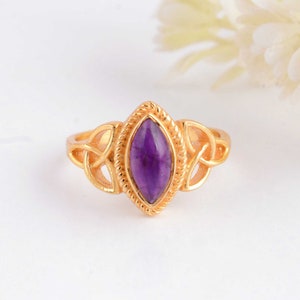 Celtic Knot Amethyst Ring: Sterling Silver Marquise, February Birthstone