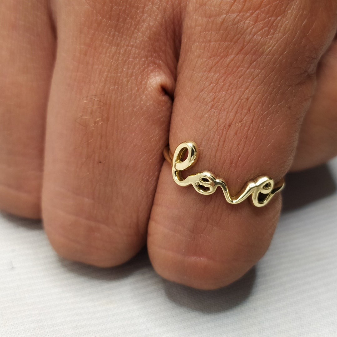 Dainty Sterling Silver Love Ring - Script Promise Design - Etsy