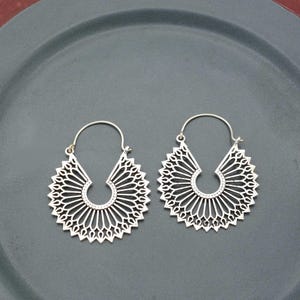 Bohemian Brass Dangle Hoop Earrings: Silver Plated