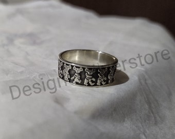 Sterling Silver Dancing Bear Ring: Oxidized Animal Band