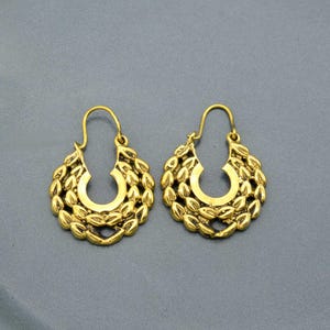 Brass Dangle Hoop Earrings: Bohemian Gold Jewelry