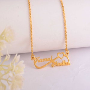 Collier prénom infini personnalisé : bijoux coeur en laiton pour couple