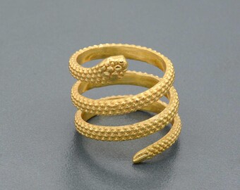 Gold Snake Ring | Adjustable Serpent Coil Ring | Textured Reptile Jewelry | Ancient Style Snake Wrap Ring | Unique Statement Ring for Women