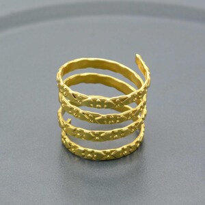 Gold Spiral Ring | Adjustable Handmade Gold Plated Wrap Ring | Boho Statement Ring | Textured Brass Jewelry | Unique Gift for Her, Mom gifts