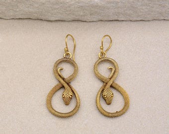 Boucles d'oreilles serpent en or : pendentif serpent infini, bijoux gothiques bohèmes