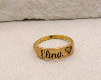 Custom Heart Name Ring: Engraved 925 Sterling Silver Stackable Band