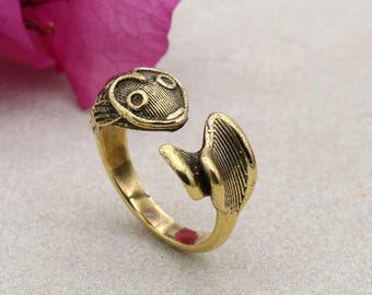Gold Fish Ring: Vintage 925 Sterling Silver Adjustable Pisces Ring