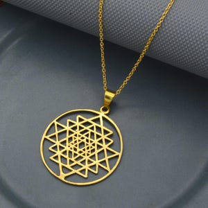 Gold Sri Yantra Necklace: Sacred Geometry Pendant, Spiritual Amulet