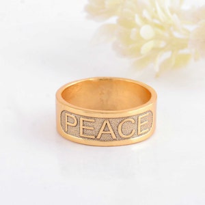 Anillo de banda de paz, anillo de banda de plata de ley, anillo grabado personalizado, joyería escrita a mano, anillo de banda personalizada, anillo de grabado, anillos de promesa