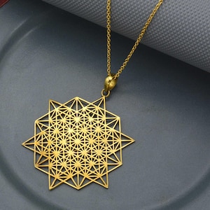 Sacred Geometry 64 Point Star Gold Vermeil Necklace | Flower of Life Tetrahedron Pendant | Spiritual Jewelry, Pentagram Necklace, Mom gifts