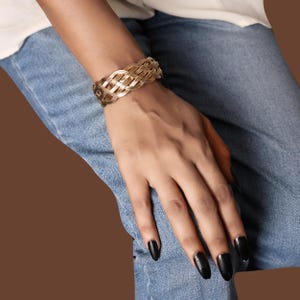 Handwoven Brass Gold Plated Cuff Bracelet, Braided Wire Bangle, Adjustable Boho Jewelry for Women, Unique Handmade Gift, Gift for Daughter