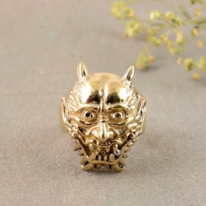 Bague masque Hannya pour homme en argent sterling, bague démon pour homme de style gothique, bague diable pour petit ami, bague masque Oni japonais, cadeau homme