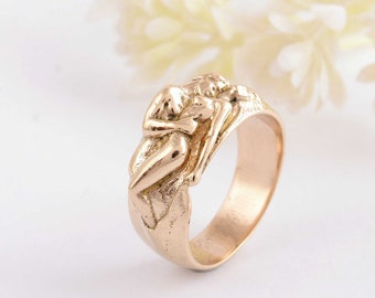 Lovers Couple Ring For Man Sterling Human Body Ring Handmade Romantic Signet Ring 925k Silver Pinky Band Ring Unique Hugging Valentine Ring