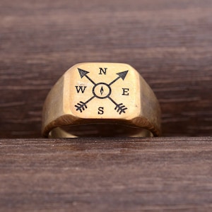 Compass signet ring, Compass North Star Men's Rings, 925 Sterling Silver Ring, Signet Rings For Men, Silver Men's gift Ring, Direction rings