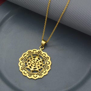 Gold Sri Chakra Pendant Necklace, Sri Yantra Sacred Geometry Jewelry, Spiritual Gift, Yoga Meditation Charm, Handmade Amulet, Women&#39;s Gifts