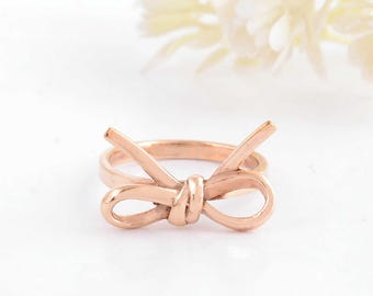 Sterling Silver Knot Bow Ring: Dainty Ribbon Band
