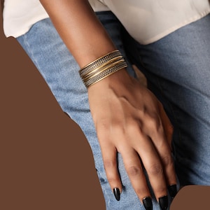 Vintage Brass Cuff Bracelet, Boho Tribal Adjustable Bangle, Handmade Ethnic Jewelry for Women, Statement Gift, Antique Gold plated bangles