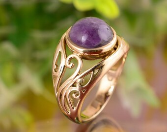 Natural Amethyst Sterling Silver Ring: Bohemian Gold Statement Jewelry