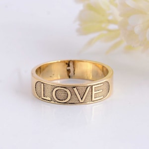Sterling Silver Love Band Ring: Minimalist Script Promise Ring