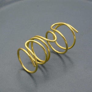 Gold Spiral Adjustable Ring, Handmade Wire Wrap Jewelry, Modern Statement Coil Ring, Unique Artistic Gift for Her Arthritis full finger ring