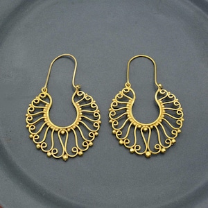 Brass Dangle Hoop Earrings: Bohemian Gold Jewelry