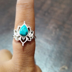 Cute Lotus Ring, Turquoise Ring, 925 Sterling Silver Lotus Ring, Lotus Flower Ring, Lotus Designer Ring,Handmade Ring,Christmas Gift,Promise
