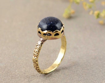 Blue Sunstone Ring, Galaxy Ring, Constellation Ring, Celestial