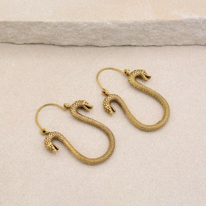 Gold Snake Hoop Earrings: Antique Brass Serpent Jewelry