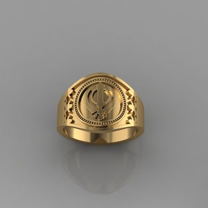 Handmade Sikh Khanda Khalsa Signet Men&#39;s Sterling Silver Ring, Gift For Him, Khanda ring in Handmade, 14k 22k Gold Ring,Valentines Gift Ring
