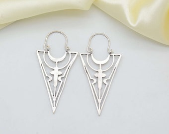 Sterling Silver Geometric Triangle Earrings: Edgy Tribal Boho Jewelry