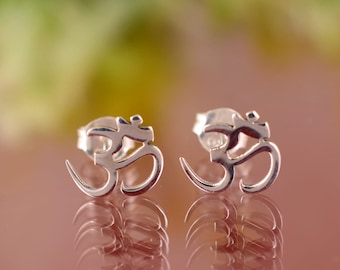 Sterling Silver Aum Stud Earrings: Minimalist Yoga Jewelry