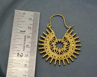 Brass Tribal Hoop Earrings: Bohemian Dangle Earrings