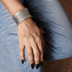 Handcrafted Tribal Silver Cuff Bracelet, Vintage Boho Statement Jewelry, Adjustable Wide Bangle for Women, Ethnic Handmade Gift Gift for her