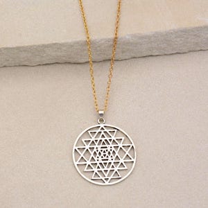 Sterling Silver Sri Yantra Necklace: Mandala Talisman Pendant