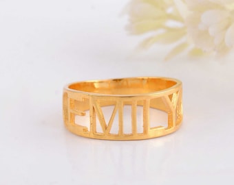 Aangepaste ring met Romeinse cijfers, 925 sterlingzilveren datumband, gepersonaliseerd jubileumcadeau, uitgesneden trouwring, minimalistische naamring,