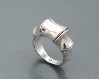 925 Sterling Silver Bamboo Ring, Handmade Nature Inspired Band, Chunky Statement Ring, Organic Jointed Bamboo Jewelry, Unisex Silver Band