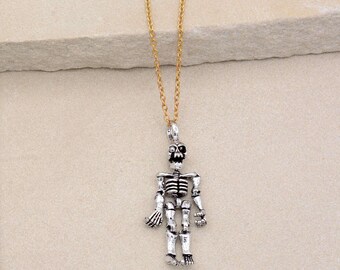 Collar de esqueleto de plata esterlina: colgante de calavera hecho a mano