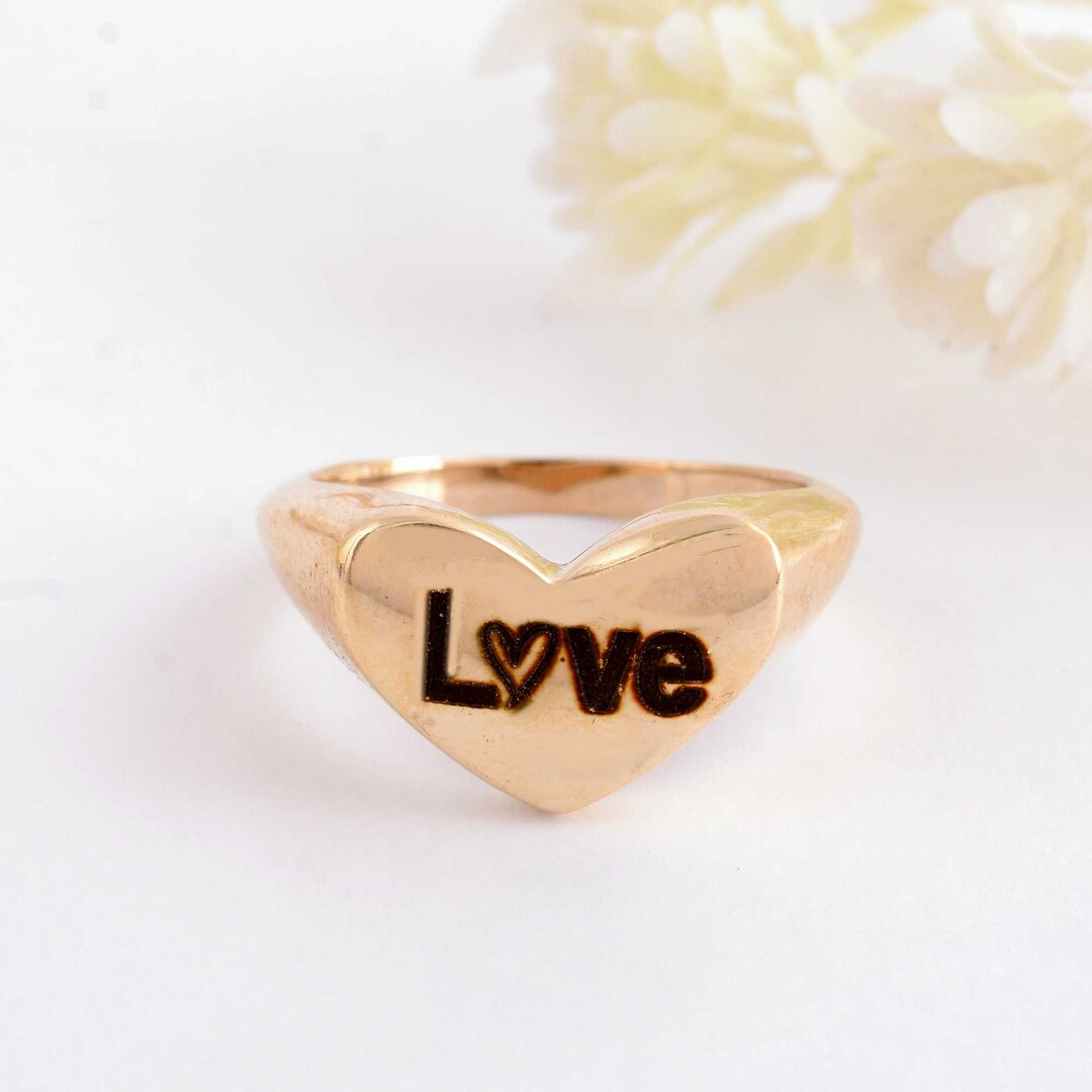 Custom Heart Signet Ring By Grace Personalized Script Love Heart Ring Custom Heart Signet Ring By Grace Personalized Script Love Heart Ring