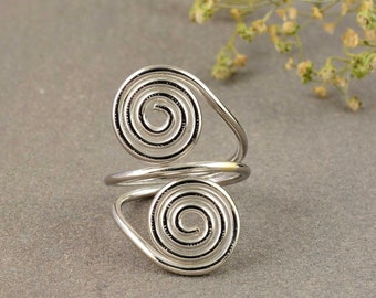 Dubbele spiraalring 925 sterlingzilver - verstelbaar draadwikkel
