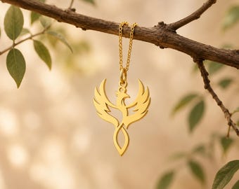 Phoenix Necklace, Phoenix Pendant Necklace, Rebirth Jewelry, Gold Phoenix Necklace, Mythical Bird Jewelry, Symbolic Gift for Her