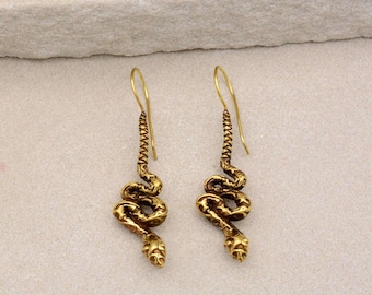 Handcrafted Gold Snake Dangle Earrings: Gothic Serpent Jewelry