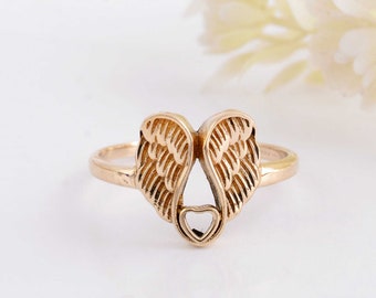 Sterling Silver Angel Wings Ring, Gold Feather Ring, Eternity Wings Ring, Silver Dainty Ring, Daughter Ring,Princess Angel Ring
