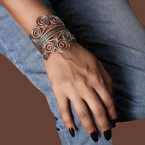 Handmade German Silver Spiral Cuff Bracelet, Boho Statement Jewelry, Adjustable Wide Band, Unique Swirl Design, Artisan Gift for Him & Her
