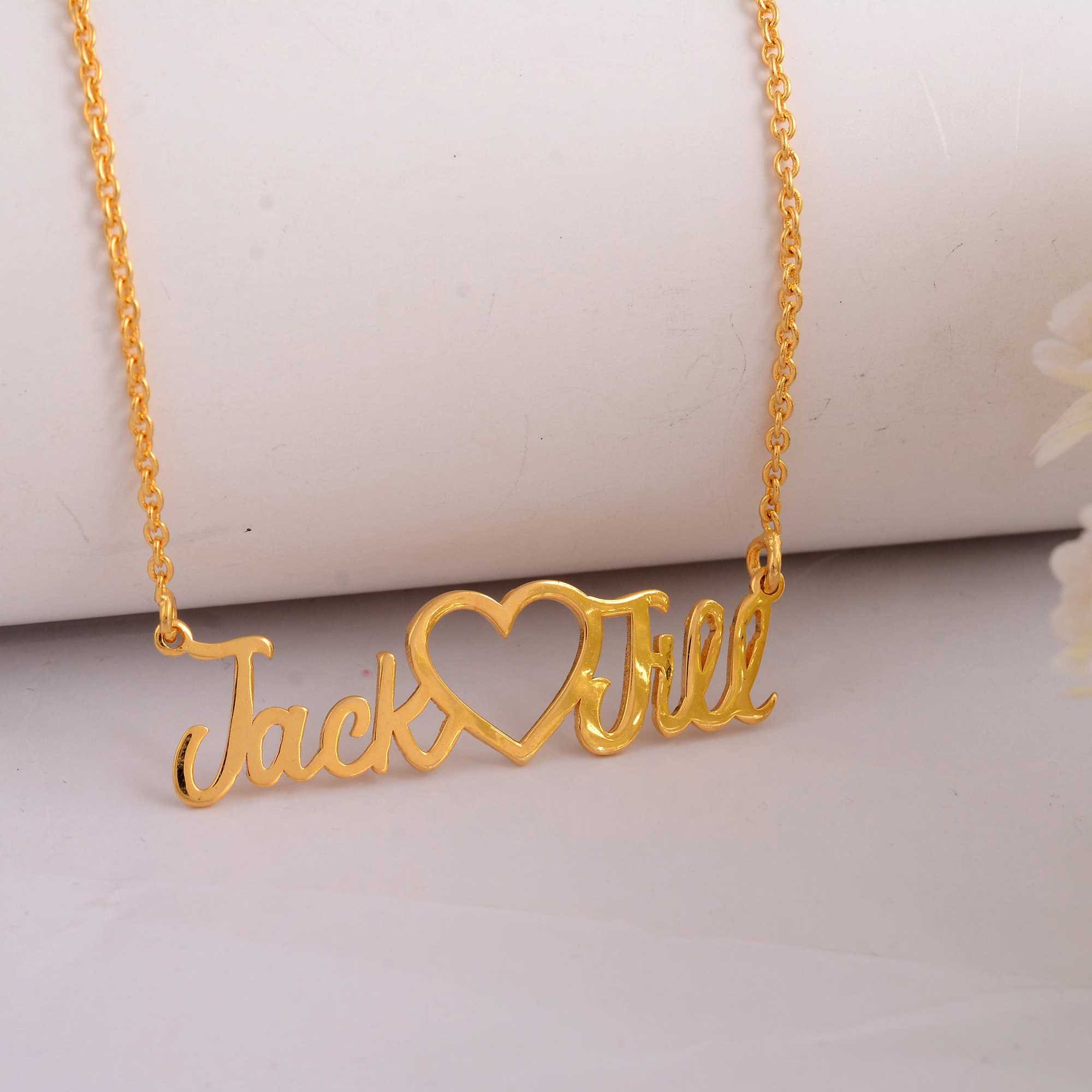 Heart Name Necklace Couple Love Necklace Gold Name Pendant Personalized Name Silver Jewelry Nameplate Necklace Valentine Gift for Her