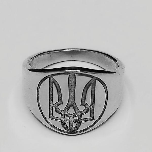 Ukrainian Trident Tryzub Symbol Unisex Ring Silver Trident Ring, Greek Mythology God, Roman God Neptune, Signet ring, Gift for him