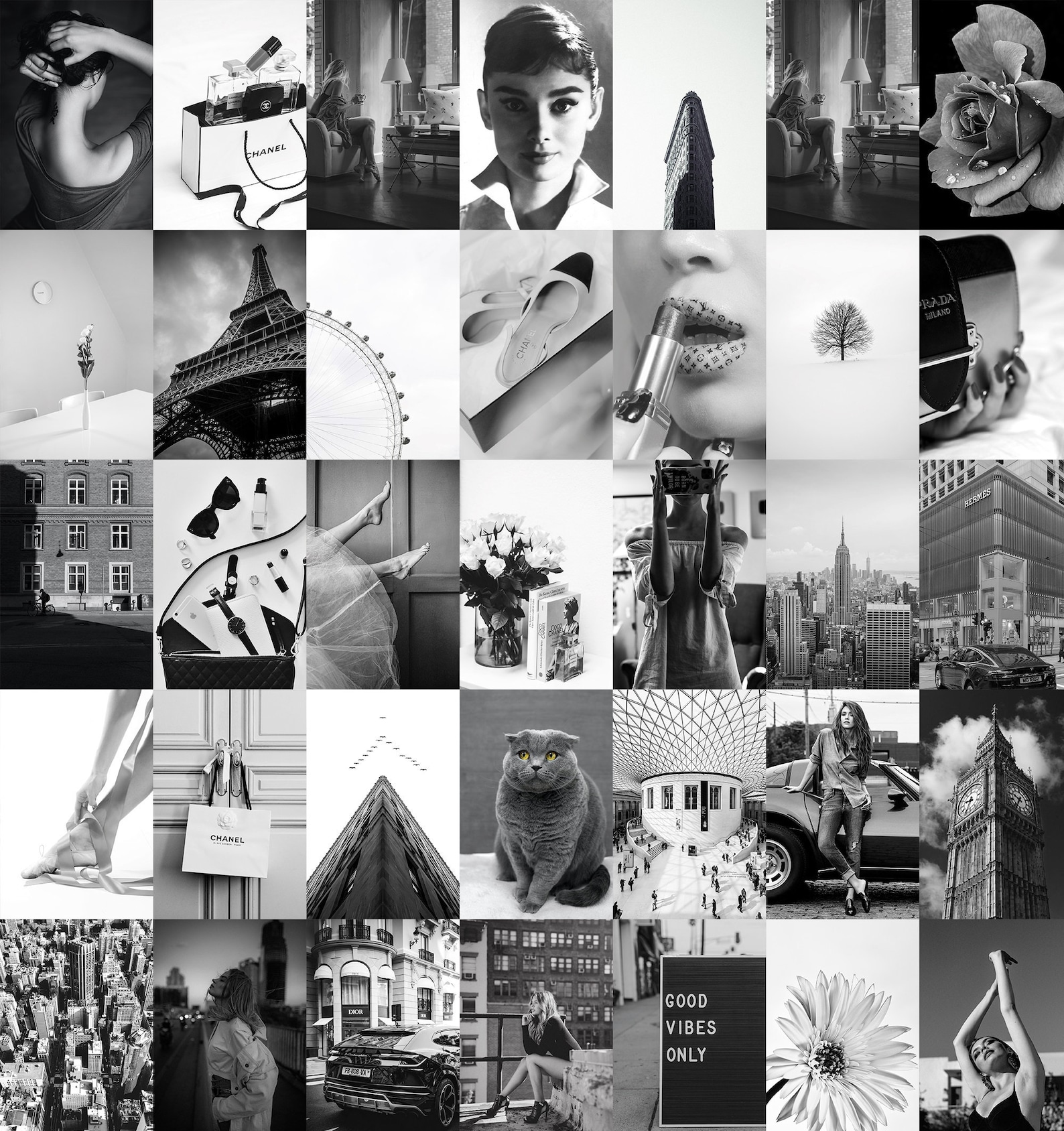Printable Aesthetic Wall Collage Kit Black White Gray Light | Etsy