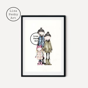A4 COMMISSION Original family portrait personalised coloured pencil drawing