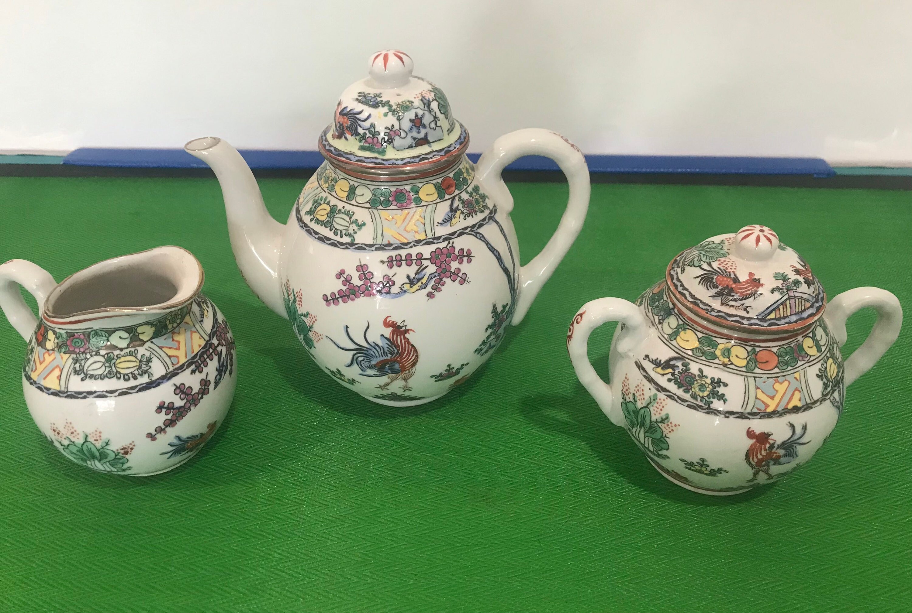 Chinese Porcelain 3 Piece Tea Set Red Rooster Famille Verte Etsy Australia